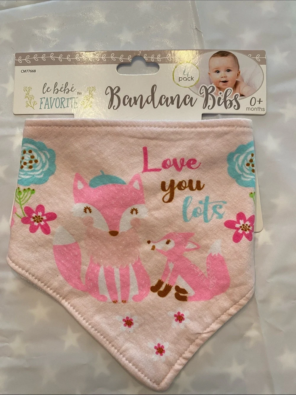 Le Bebe Favorite Pink Fox Bandana Bib Love You Lots